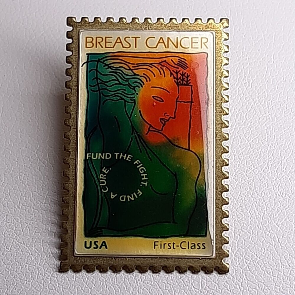 Vtg 1998 Breast Cancer Awareness Lapel Tack Pin Metal Postage Stamp Design USA